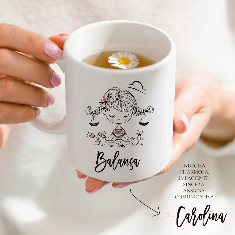 Caneca ilustrada Signo personalizada com nome e características - Cutxi Cutxi - Presentes Personalizados