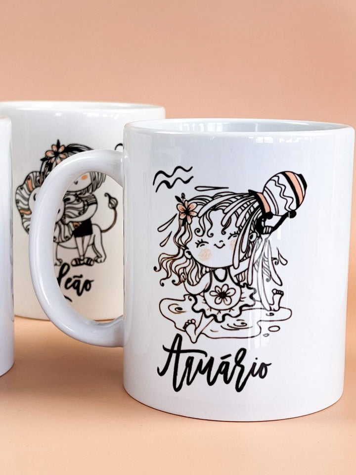 Caneca ilustrada Signo personalizada com nome e características - Cutxi Cutxi - Presentes Personalizados