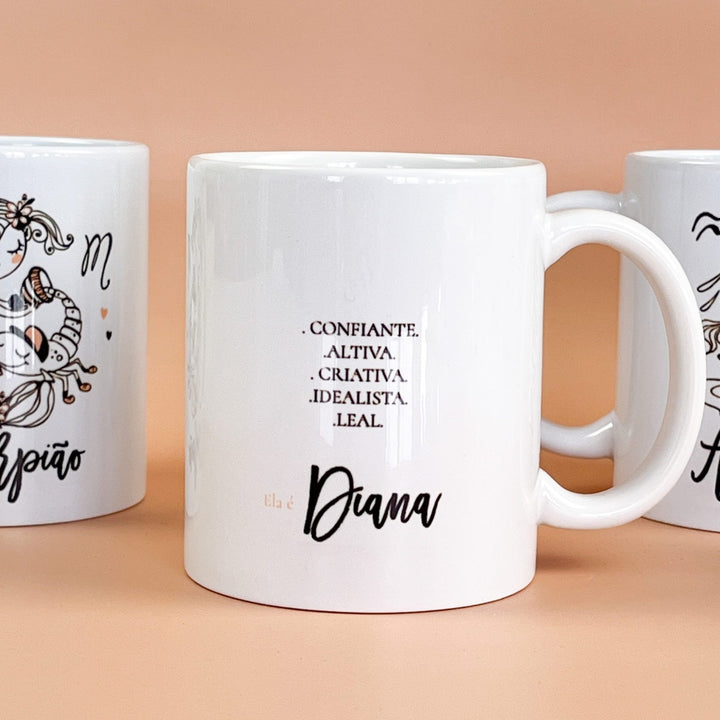 Caneca ilustrada Signo personalizada com nome e características - Cutxi Cutxi - Presentes Personalizados