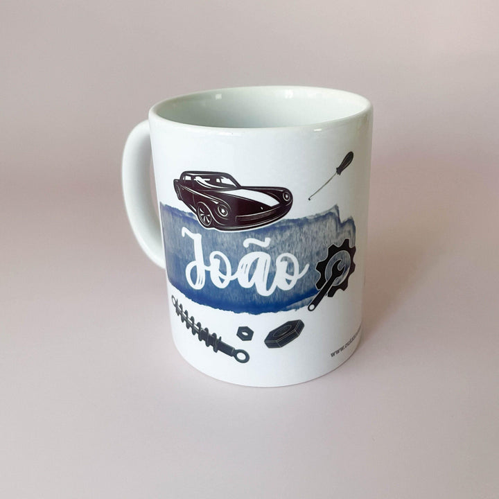 Caneca ilustrada profissão Engenheiro Automóvel
