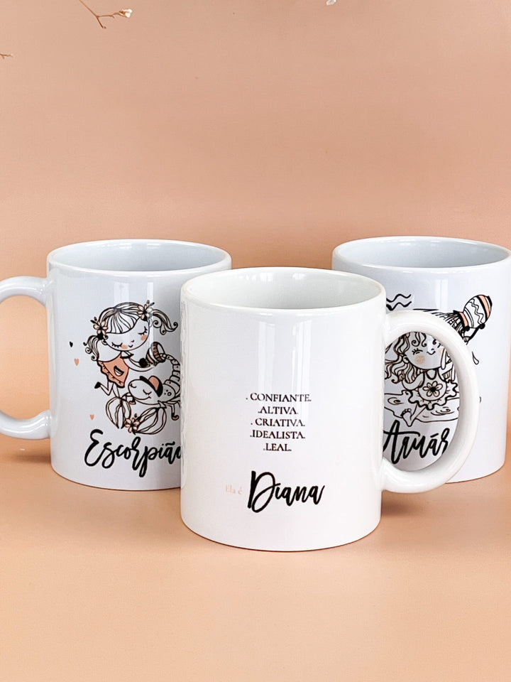 Caneca ilustrada Signo personalizada com nome e características