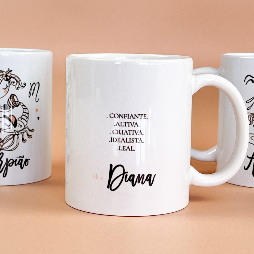 Caneca ilustrada Signo personalizada com nome e características