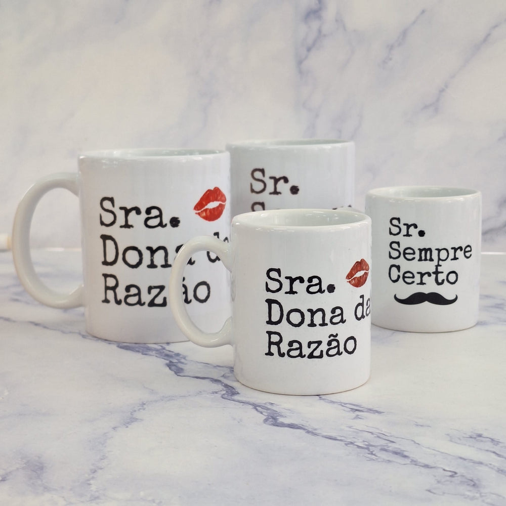 Canecas Sr Sempre Certo e Sra Dona da Razão - Cutxi Cutxi - Presentes Personalizados
