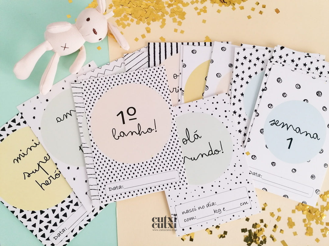 Cartões Milestones para Bebé tema Macarons CutxiCutxi