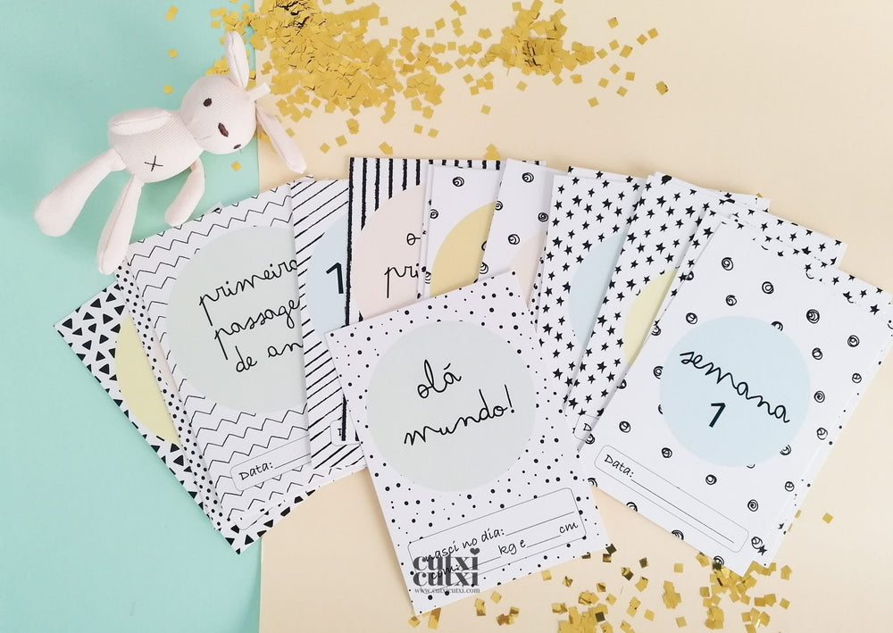 Cartões Milestones para Bebé tema Macarons CutxiCutxi - Cutxi Cutxi - Presentes Personalizados