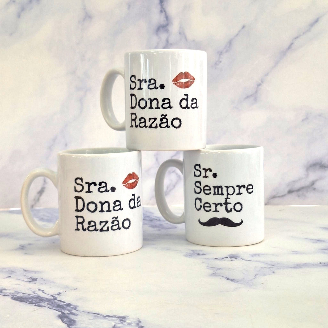 Chávena de Café Sr Sempre Certo e Sra Dona da Razão | Namorados - Cutxi Cutxi - Presentes Personalizados
