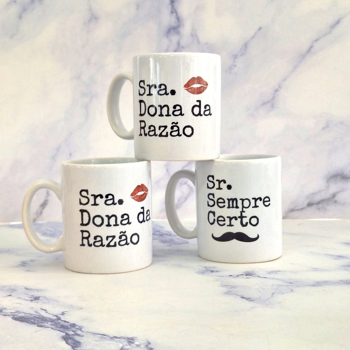 Chávena de Café Sr Sempre Certo e Sra Dona da Razão | Namorados - Cutxi Cutxi - Presentes Personalizados