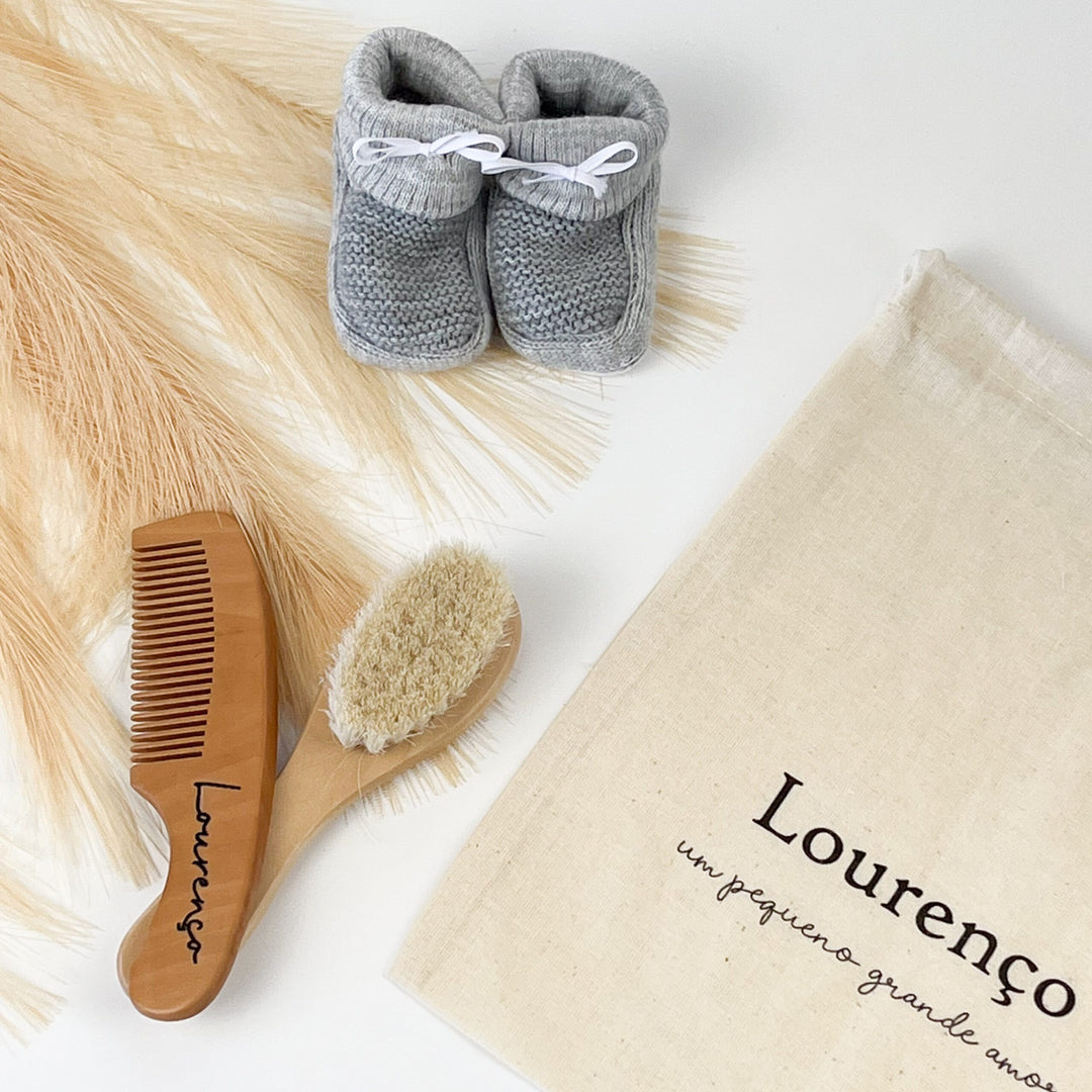 Conjunto do Bebé com escova para cabelo e pente de madeira