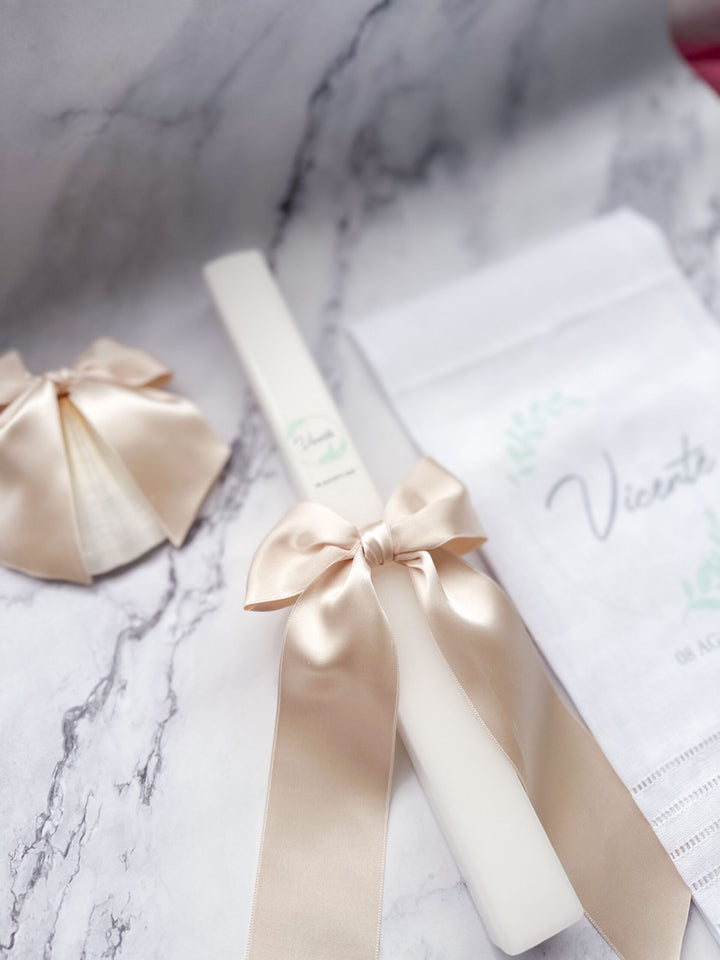 Conjunto Batizado Classic Nature com Vela Concha Toalha - Cetim