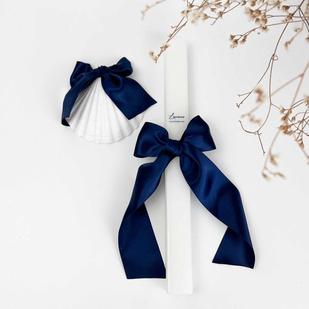 Conjunto Batizado Alegria Cetim | Vela · Toalha · Concha - Cutxi Cutxi - Presentes Personalizados