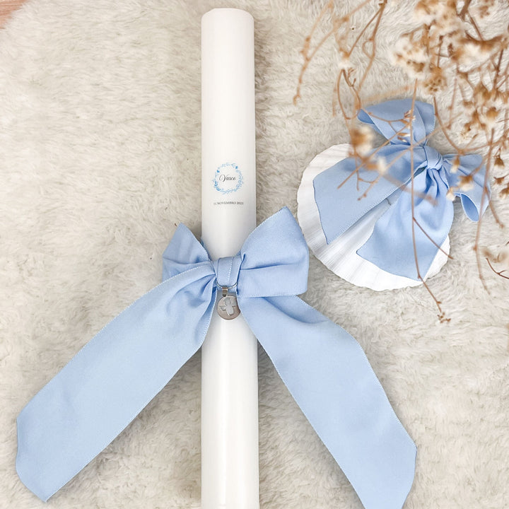 Conjunto Batizado DELUXE NATURE com Vela Concha Toalha e Caixa média - Gorgurão