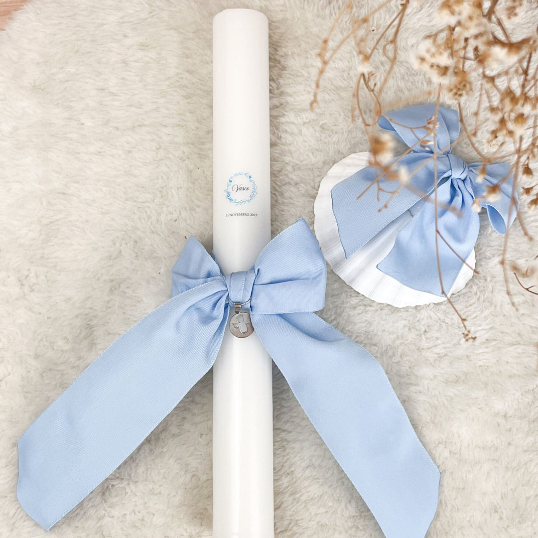 Conjunto Batizado DELUXE NATURE com Vela Concha Toalha e Caixa média - Gorgurão - Cutxi Cutxi - Presentes Personalizados