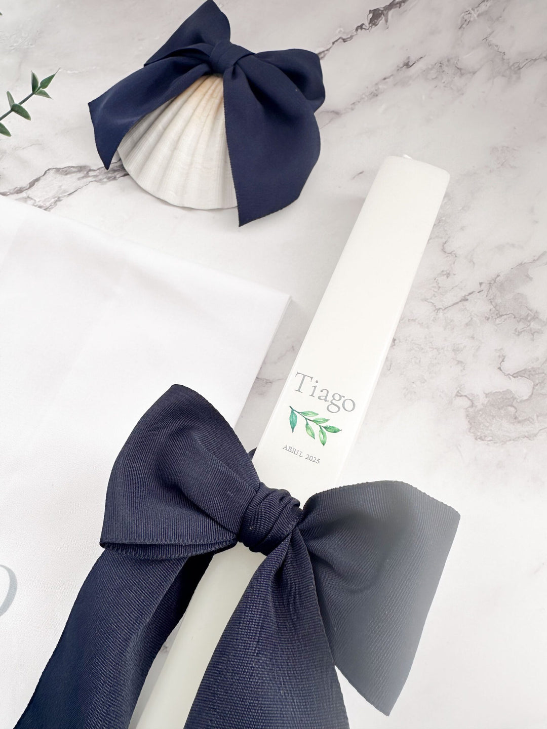 Conjunto Batizado DELUXE NATURE com Vela Concha Toalha e Caixa média - Gorgurão