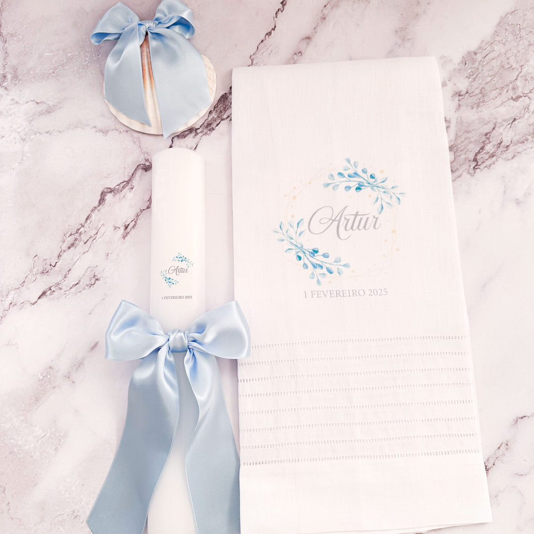 Conjunto Batizado Classic Nature com Vela Concha Toalha - Cetim