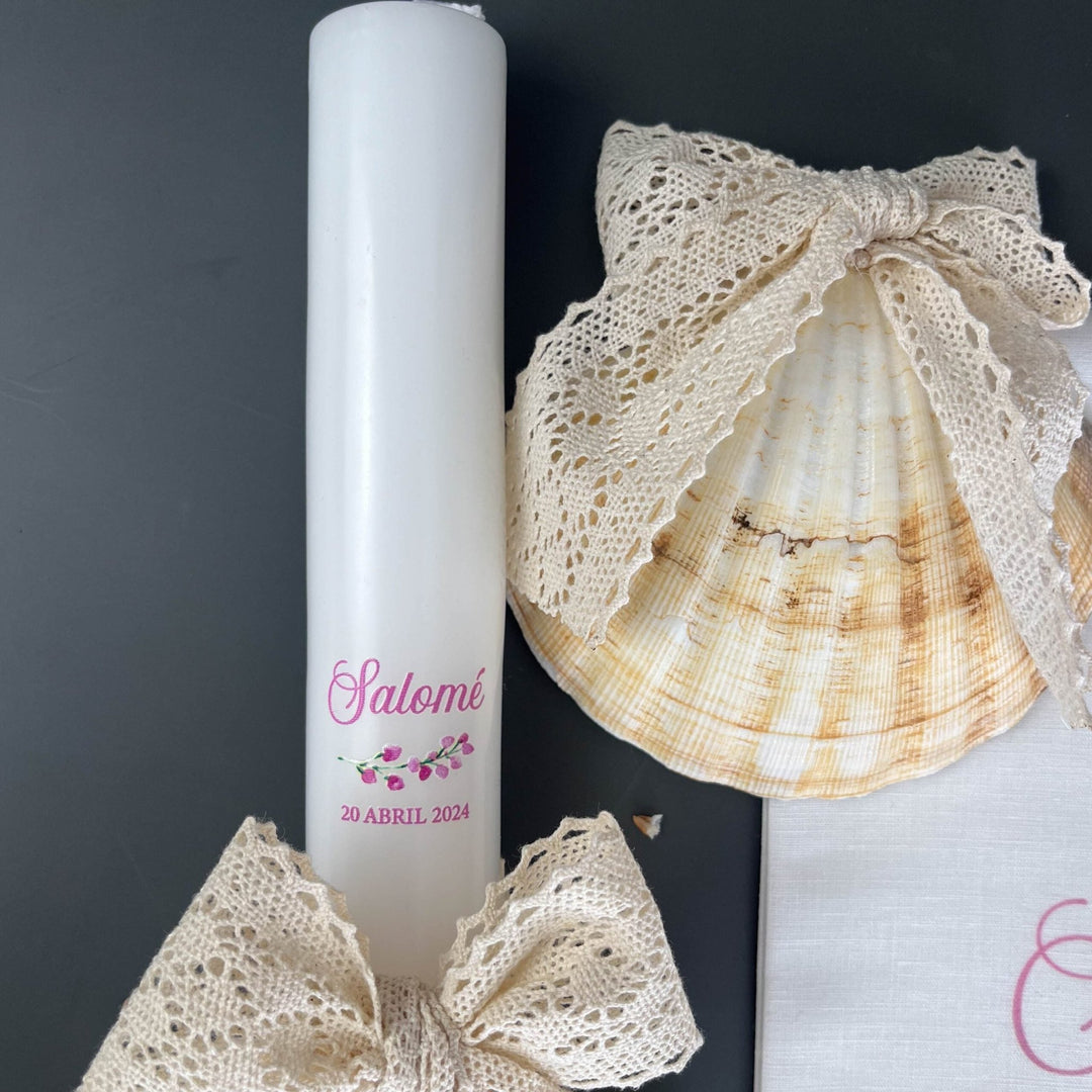 Conjunto Batizado Poema | Vela Toalha e Concha - Cutxi Cutxi - Presentes Personalizados