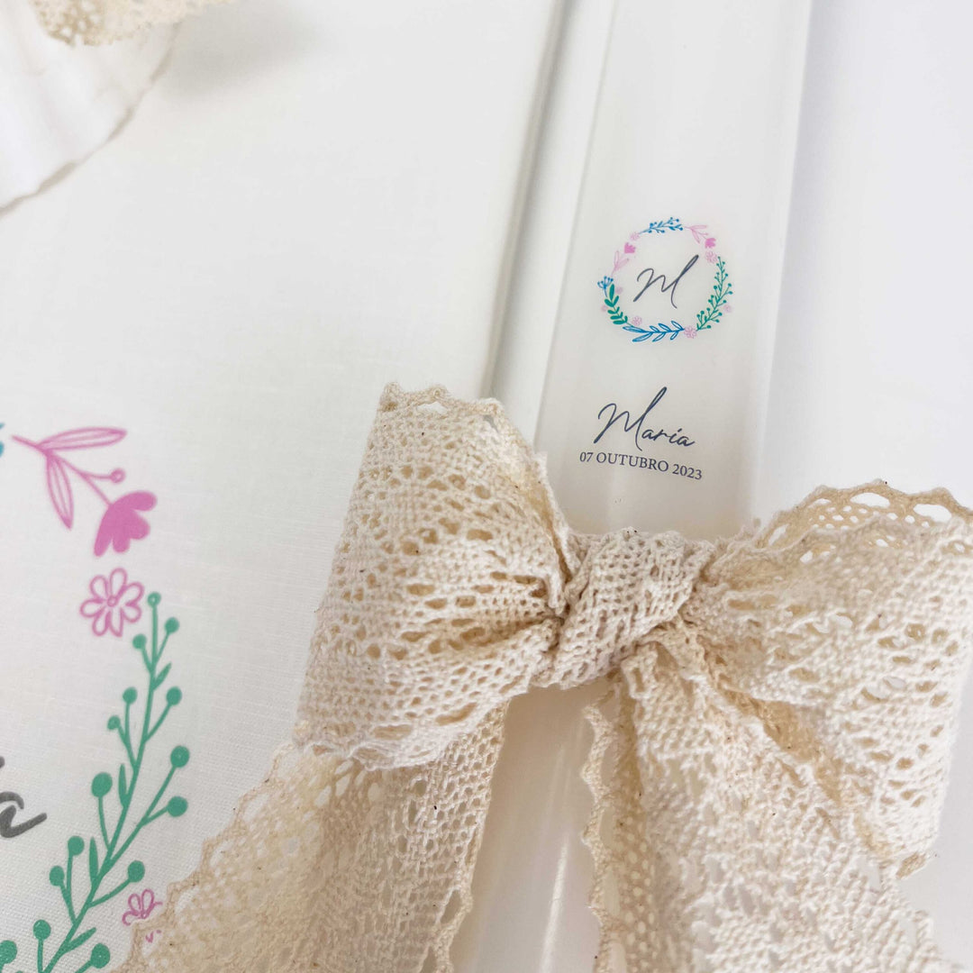 Conjunto Batizado RENDA POEMA com Vela Toalha e Concha