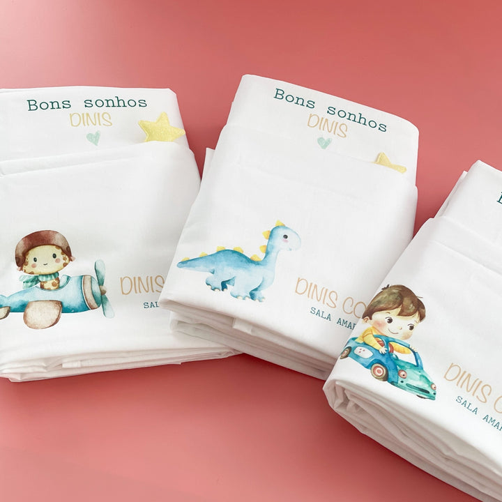 Conjunto de 2 Lençóis Personalizados para Catre – Bebé | Regresso à Escola - Cutxi Cutxi - Presentes Personalizados