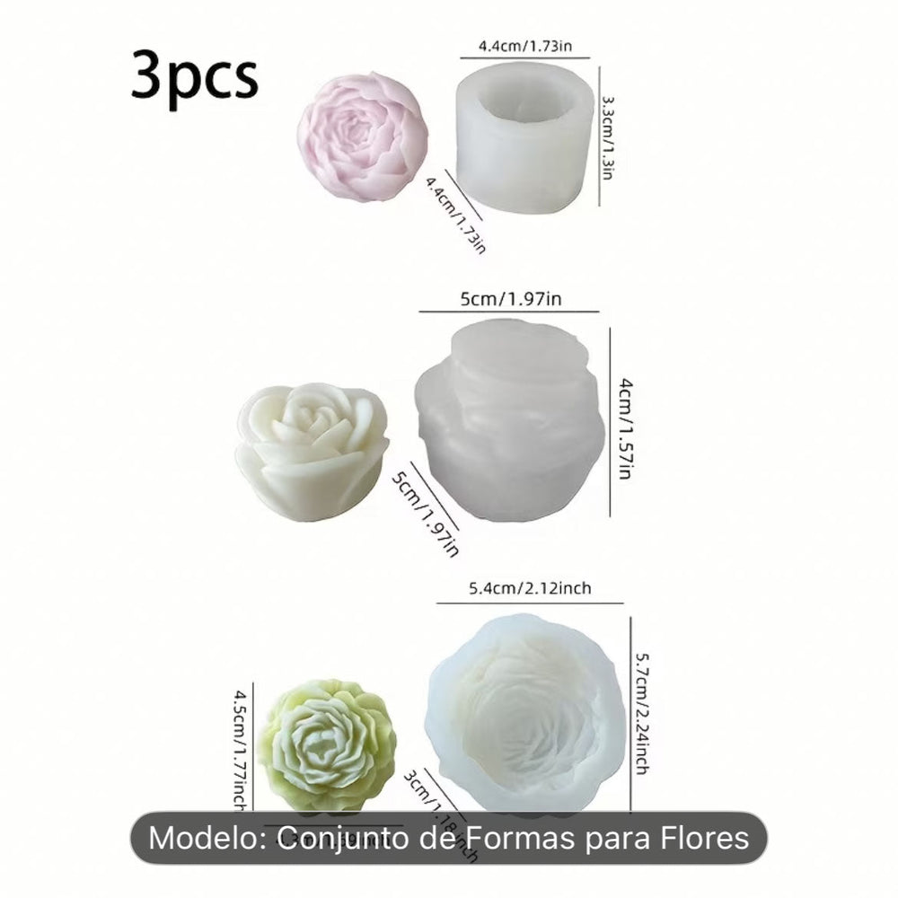 Conjunto de 3 Moldes de Silicone Florais - Cutxi Cutxi - Presentes Personalizados
