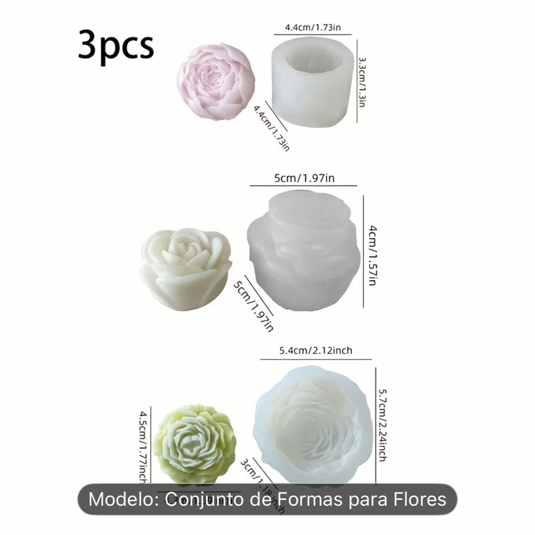 Conjunto de 3 Moldes de Silicone Florais - Cutxi Cutxi - Presentes Personalizados