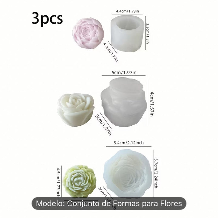Conjunto de 3 Moldes de Silicone Florais - Cutxi Cutxi - Presentes Personalizados
