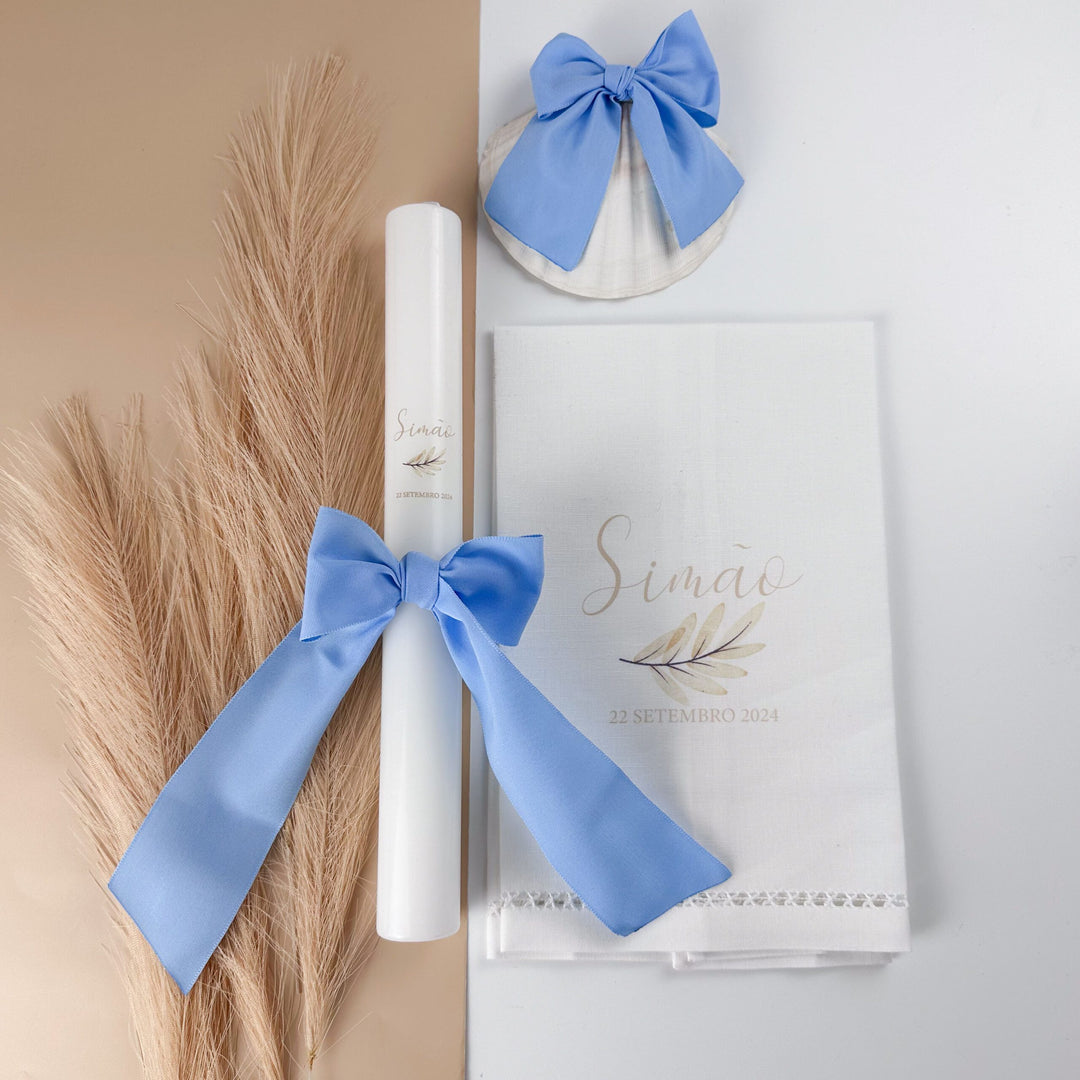 Conjunto Batizado Classic Nature com Vela Concha Toalha - Gorgurão