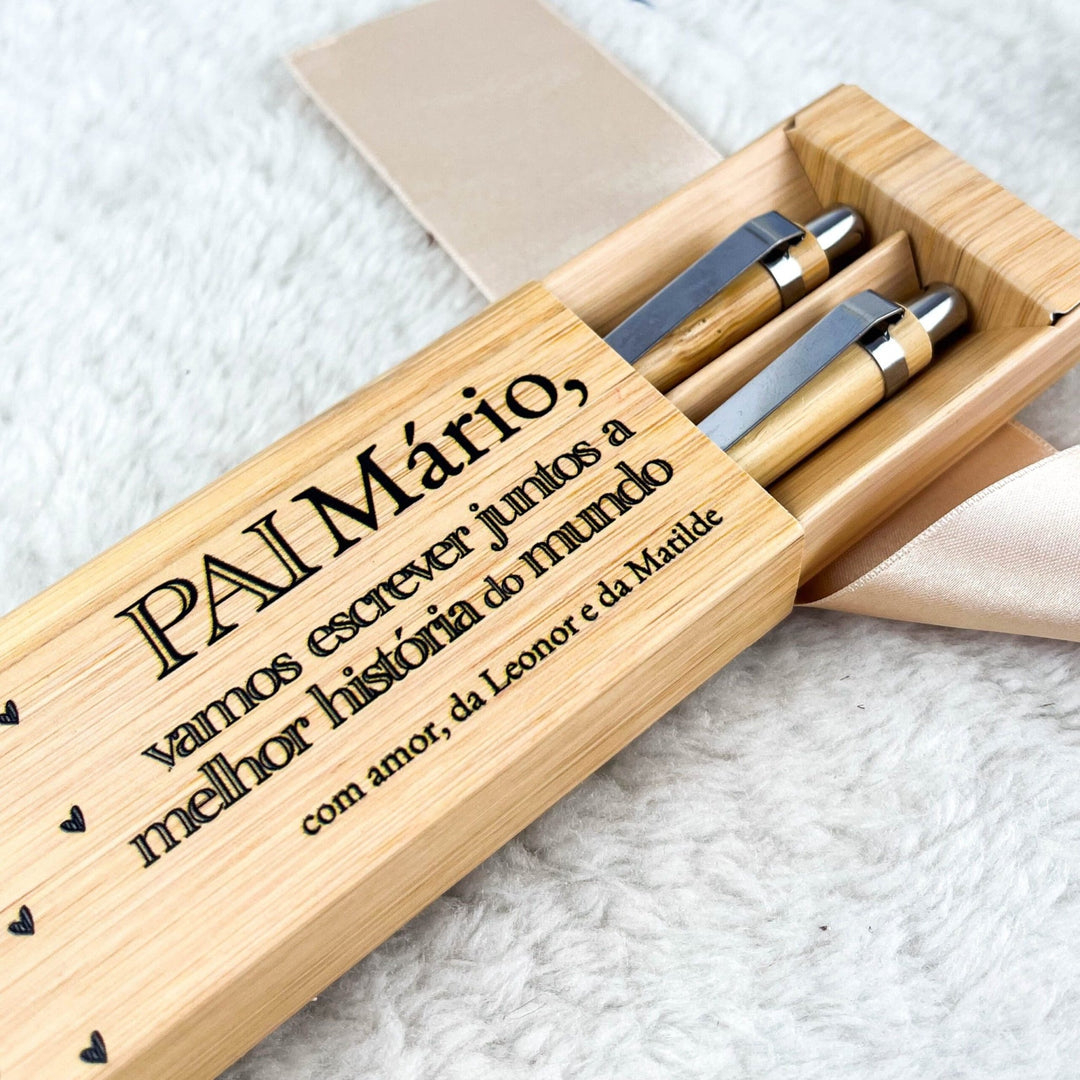 Conjunto de Canetas em Bambu para o Dia do Pai: Uma Homenagem Personalizada - Cutxi Cutxi - Presentes Personalizados