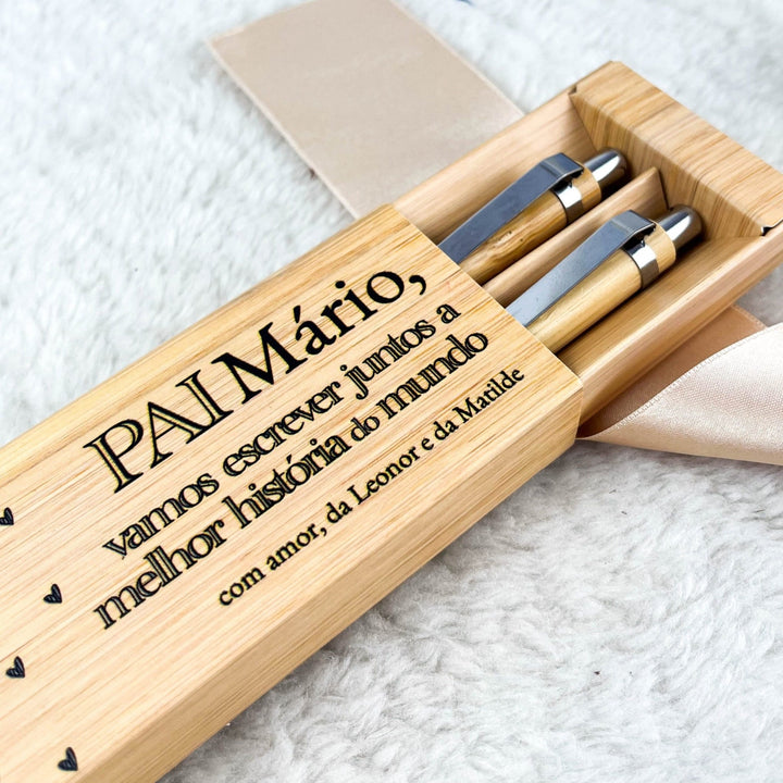 Conjunto de Canetas em Bambu para o Dia do Pai: Uma Homenagem Personalizada - Cutxi Cutxi - Presentes Personalizados