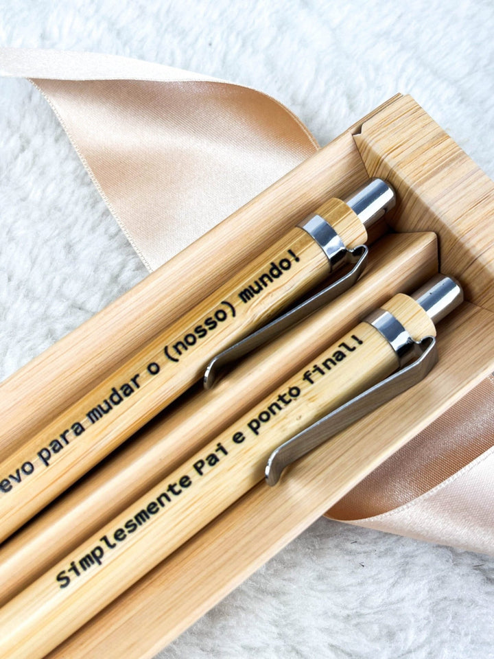 Conjunto de Canetas em Bambu para o Dia do Pai: Uma Homenagem Personalizada - Cutxi Cutxi - Presentes Personalizados