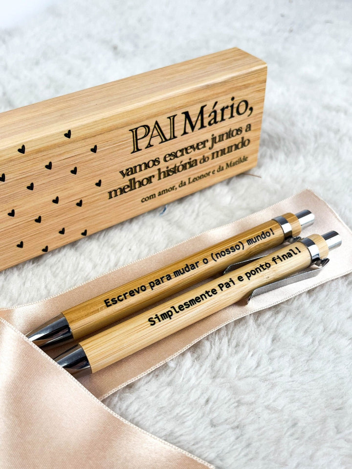 Conjunto de Canetas em Bambu para o Dia do Pai: Uma Homenagem Personalizada - Cutxi Cutxi - Presentes Personalizados