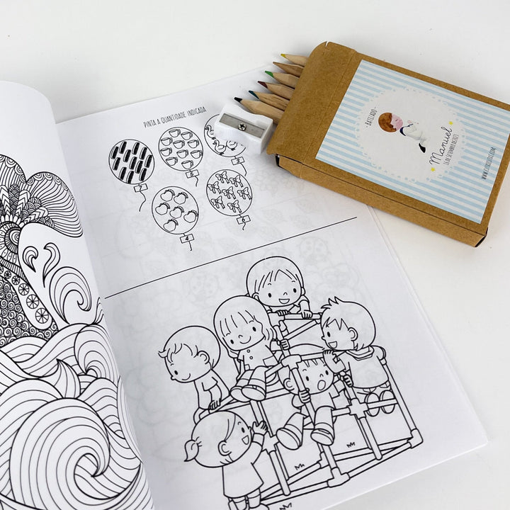 Conjunto de Mini Lápis mais caderno para Pintar (Presente de Aniversário, Batizados) - Cutxi Cutxi - Presentes Personalizados