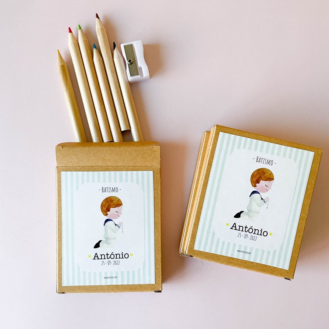 Conjunto de Mini Lápis mais caderno para Pintar (Presente de Aniversário, Batizados) - Cutxi Cutxi - Presentes Personalizados
