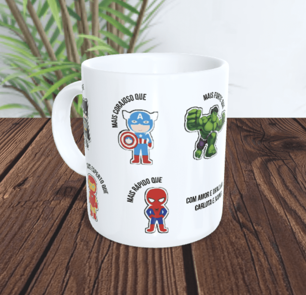 Conjunto Exclusivo de Meias + Caneca Super - Heróis da Marvel - Cutxi Cutxi - Presentes Personalizados