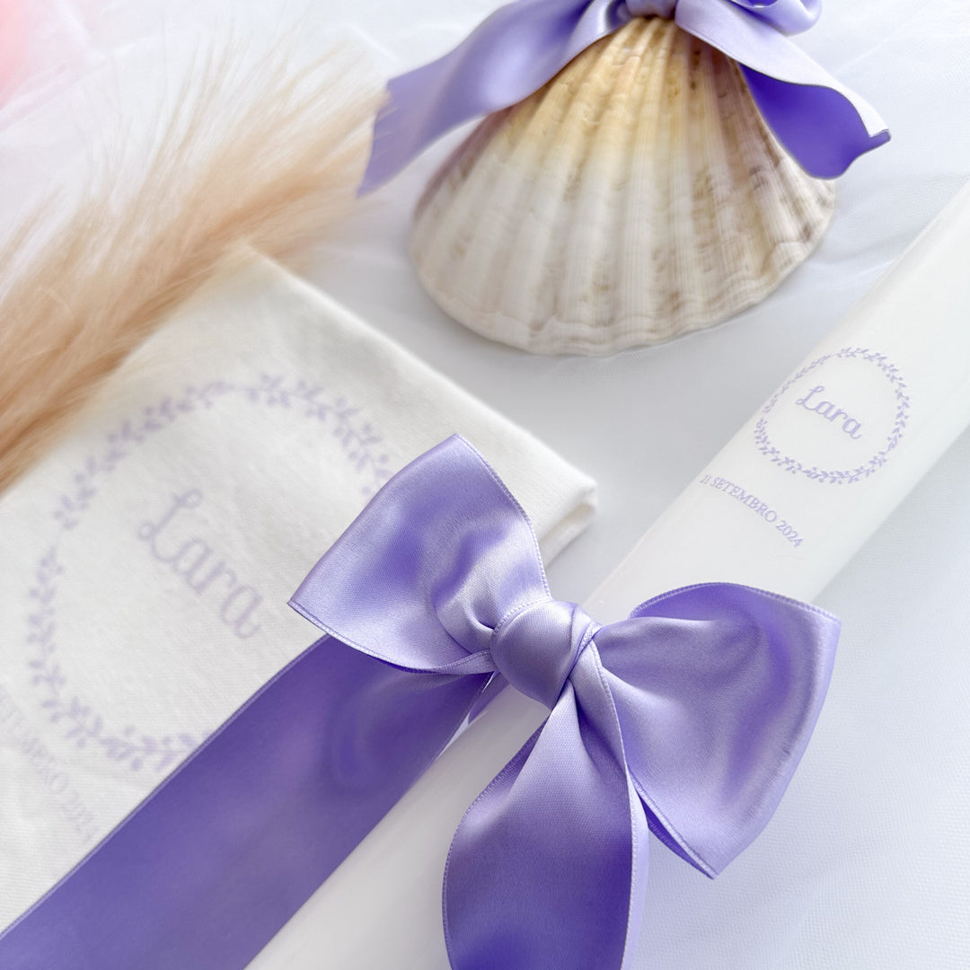 Conjunto Batizado Classic Nature com Vela Concha Toalha - Cetim