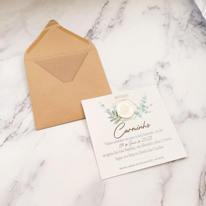 💌 Convite de Batismo com Lacre – Um Toque Especial para um Dia Inesquecível! ✨🌿