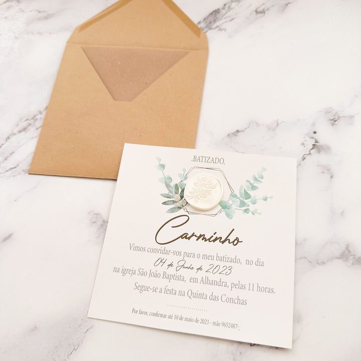 💌 Convite de Batismo com Lacre – Um Toque Especial para um Dia Inesquecível! ✨🌿