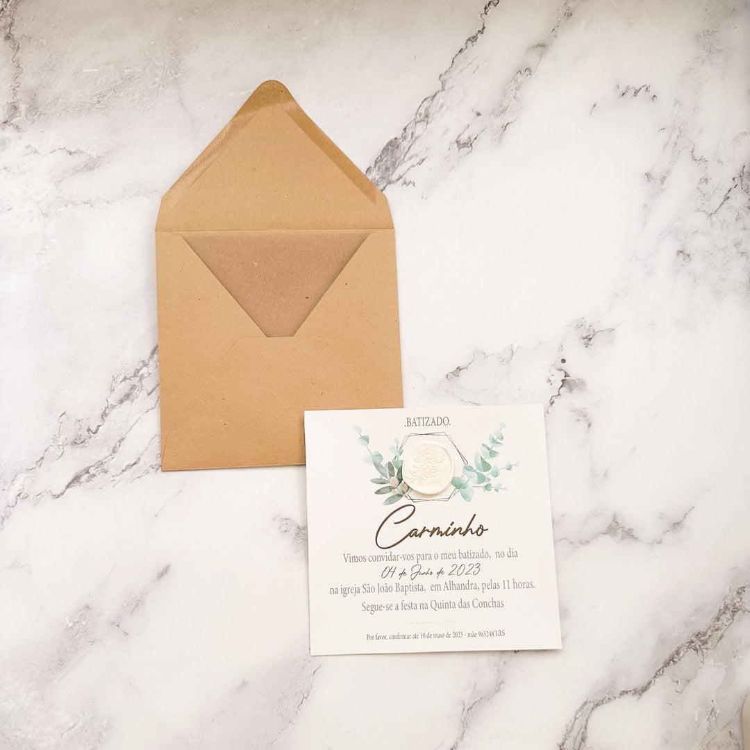 💌 Convite de Batismo com Lacre – Um Toque Especial para um Dia Inesquecível! ✨🌿