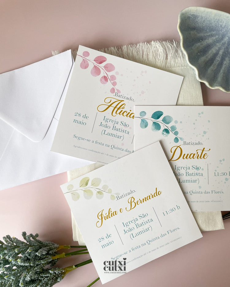 Convite Batizado - Elegance - Cutxi Cutxi - Presentes Personalizados