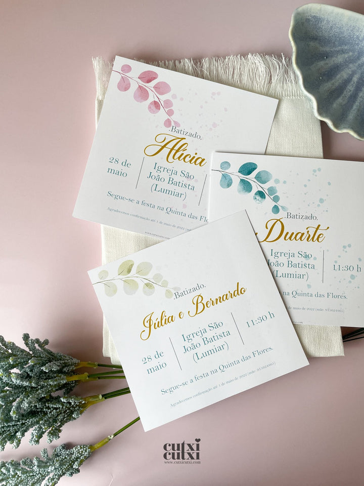 Convite Batizado - Elegance - Cutxi Cutxi - Presentes Personalizados