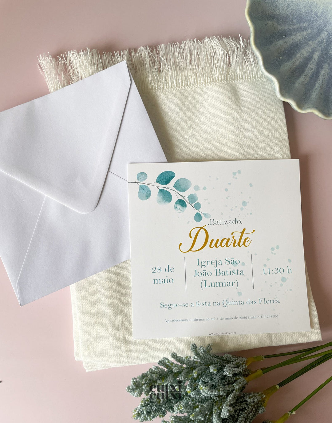 Convite Batizado - Elegance - Cutxi Cutxi - Presentes Personalizados