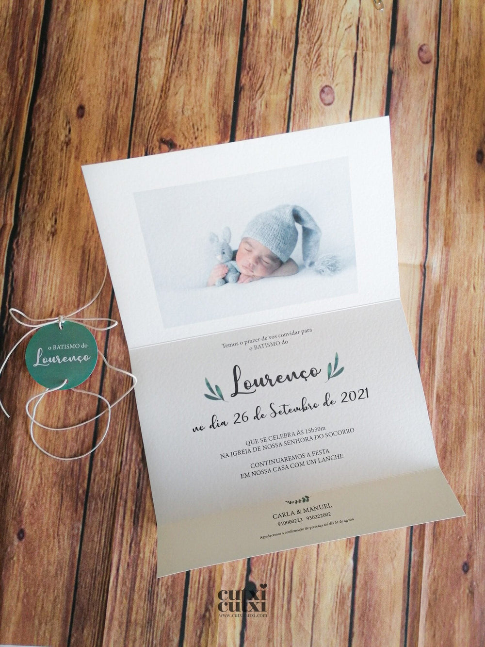 Convite Batizado - Eucalipto - Cutxi Cutxi - Presentes Personalizados