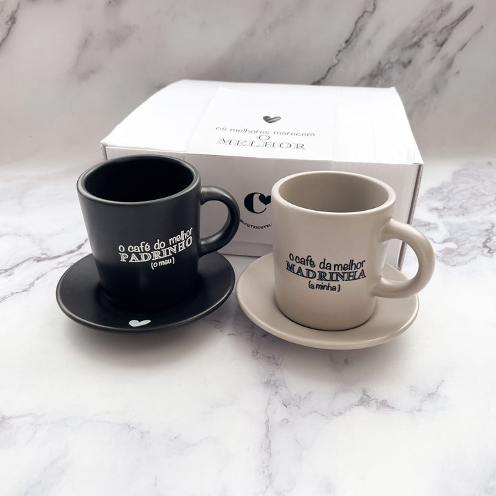 Conjunto de Chávenas de Café Melhor Madrinha e Melhor Padrinho | Um Miminho Cheio de Carinho ☕️💛