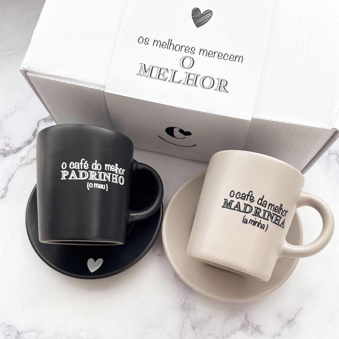 Conjunto de Chávenas de Café Melhor Madrinha e Melhor Padrinho | Um Miminho Cheio de Carinho ☕️💛