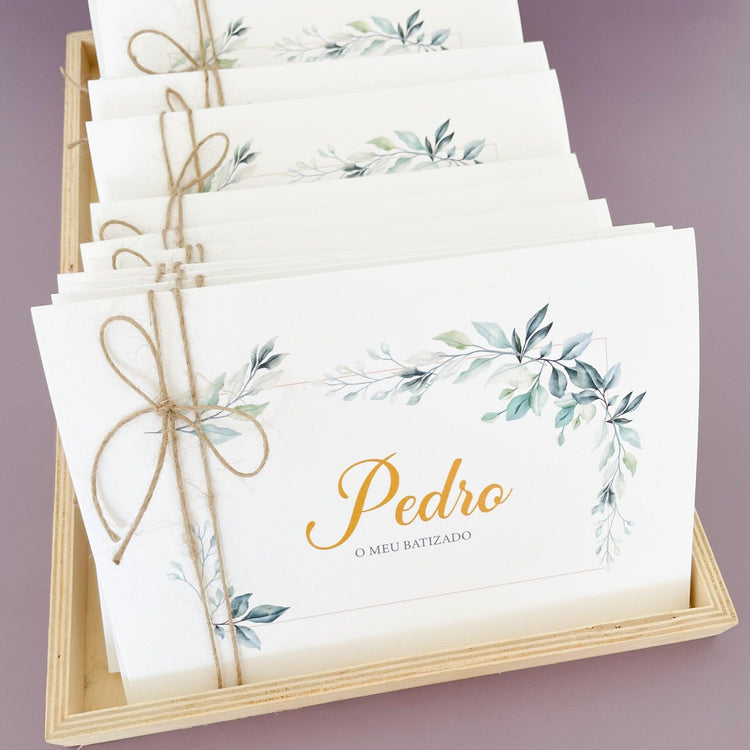 Convite para Batizado Personalizado - Folhas - Cutxi Cutxi - Presentes Personalizados