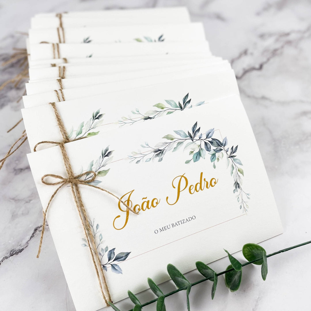 Convite para Batizado Personalizado - Folhas - Cutxi Cutxi - Presentes Personalizados