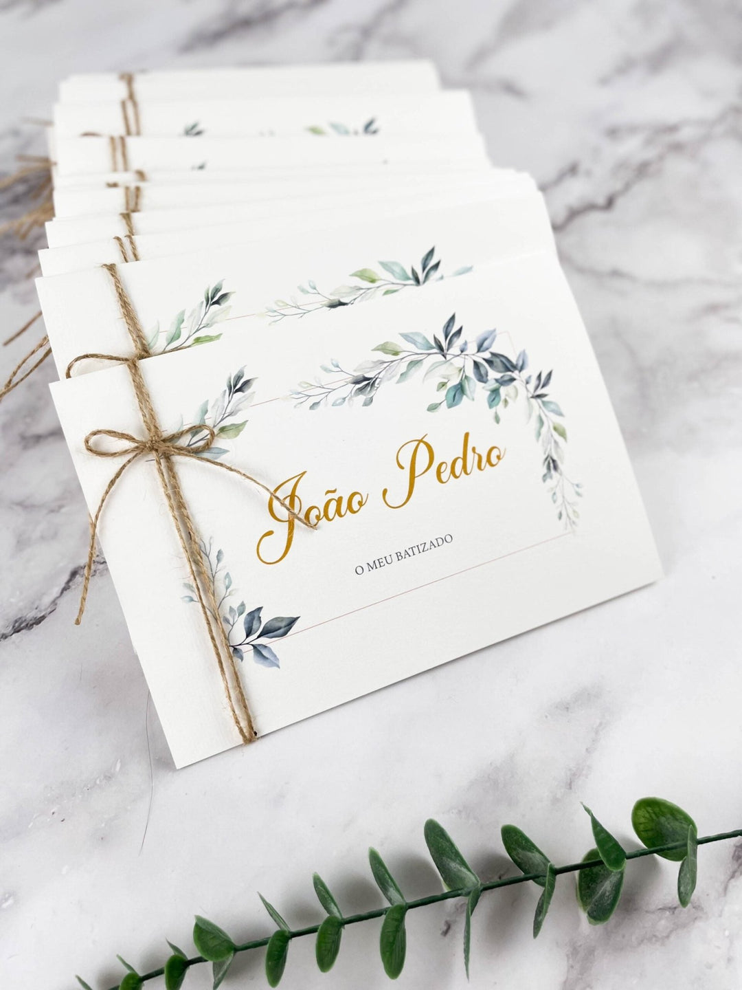 Convite para Batizado Personalizado - Folhas - Cutxi Cutxi - Presentes Personalizados