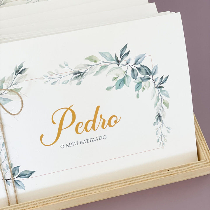 Convite para Batizado Personalizado - Folhas - Cutxi Cutxi - Presentes Personalizados