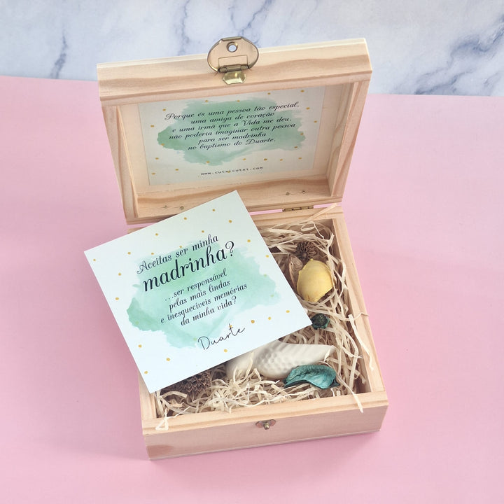 Convite Pomba em Cerâmica e caixa de madeira - Cutxi Cutxi - Presentes Personalizados