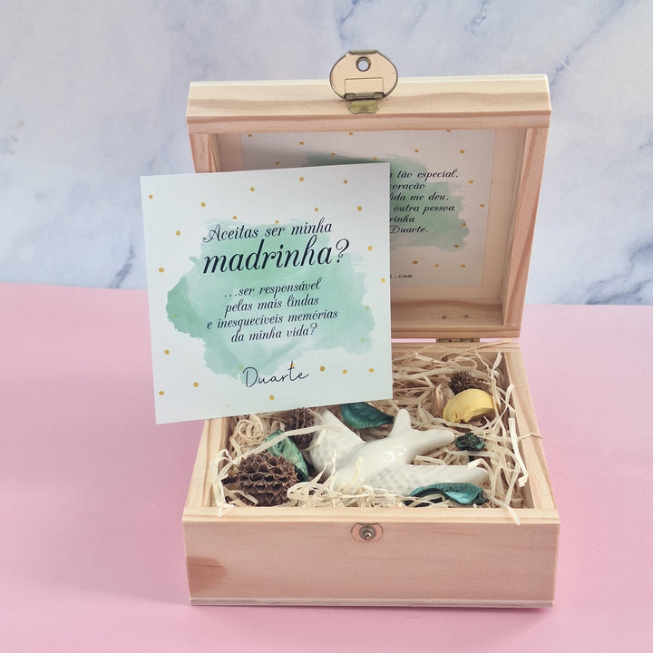 Convite Pomba em Cerâmica e caixa de madeira - Cutxi Cutxi - Presentes Personalizados