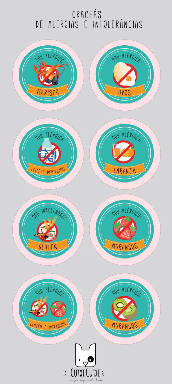 Crachá para intolerâncias e alergias - Cutxi Cutxi - Presentes Personalizados