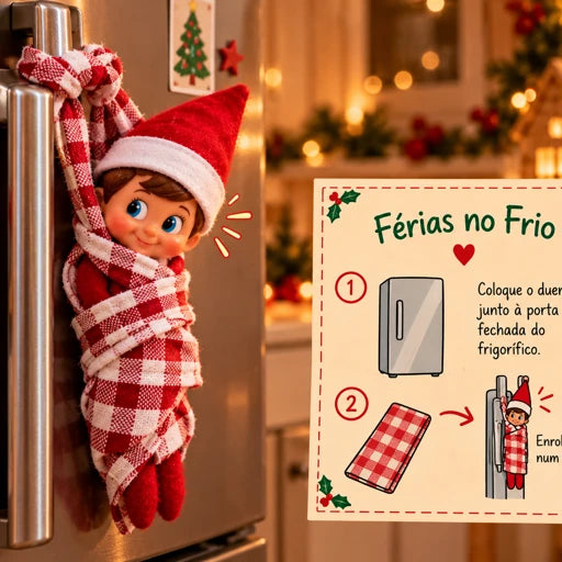 Exemplo de brincadeira com duende e cartão Férias no Frio